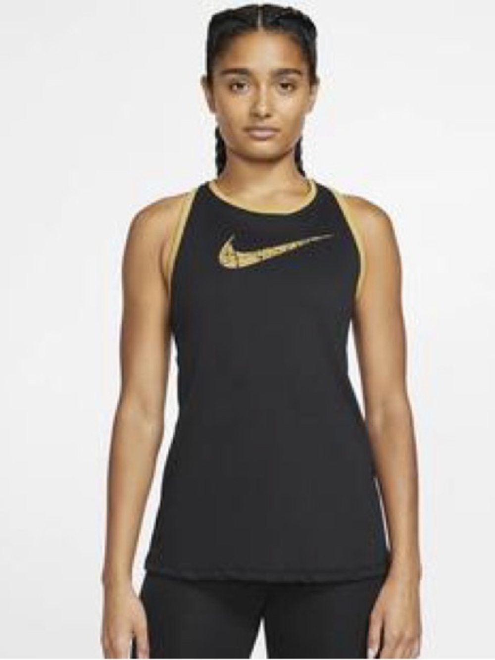 Nike Women’s Black Tank Top with Gold Swoosh Accent